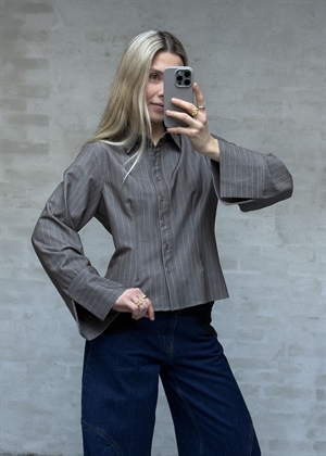 Rosa pinstripe melange skjorte Dusty Brown Neo Noir 